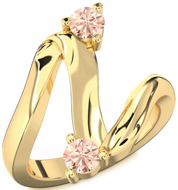 Morganite Gold Silver Round Two Stone Ring