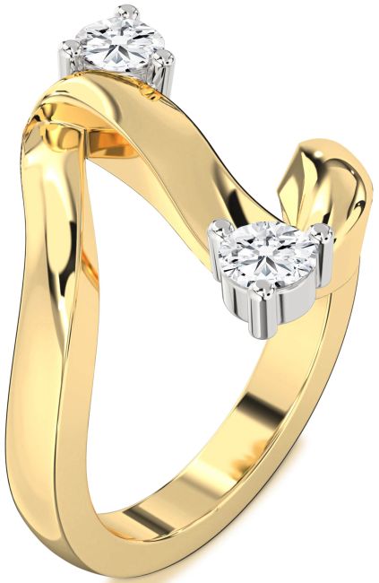 Lab Diamond Gold Silver Round Two Stone Ring