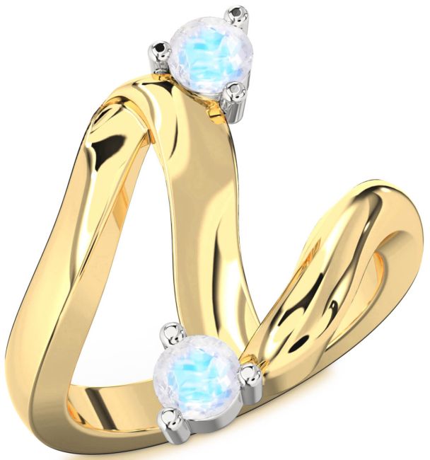 Moonstone Gold Silver Round Two Stone Ring