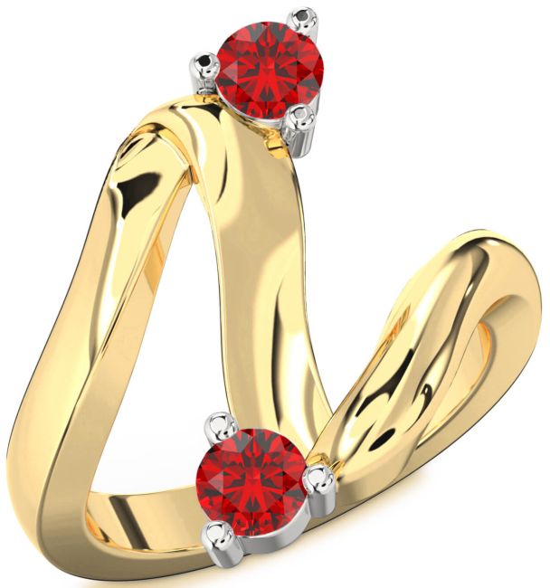 Ruby Gold Silver Round Two Stone Birthstone Ring