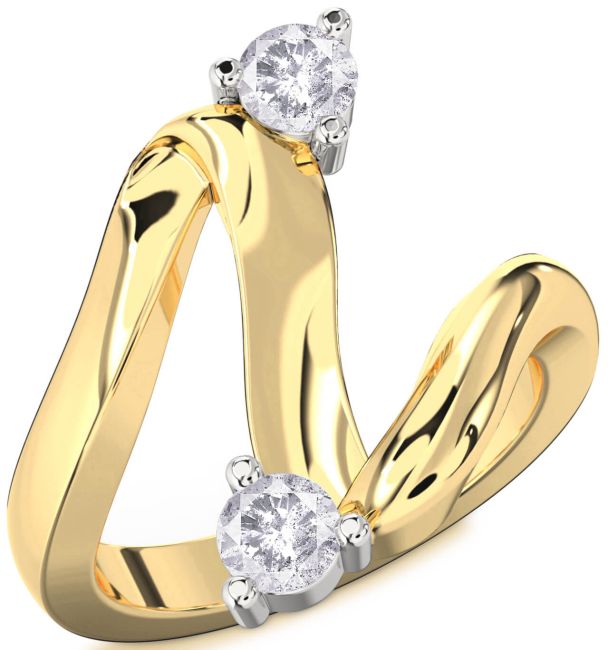 Salt & Pepper Diamond Gold Silver Round Two Stone Ring