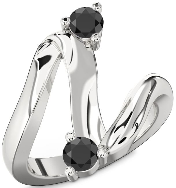 Black Onyx Silver Round Two Stone Ring