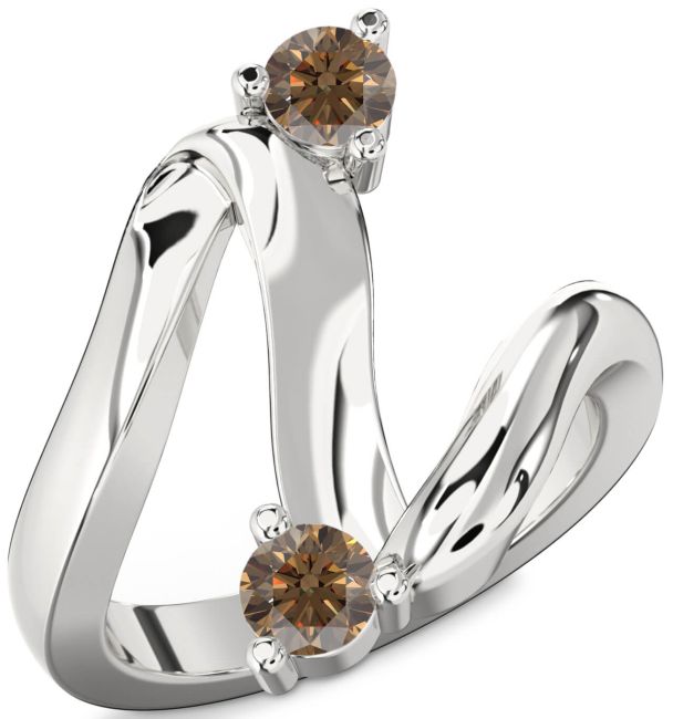 Chocolate Brown Diamond Silver Round Two Stone Ring