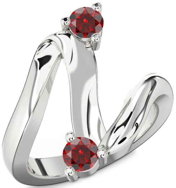 Garnet Silver Round Two Stone Birthstone Ring
