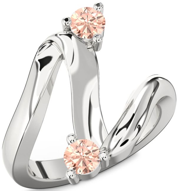 Morganite Silver Round Two Stone Ring