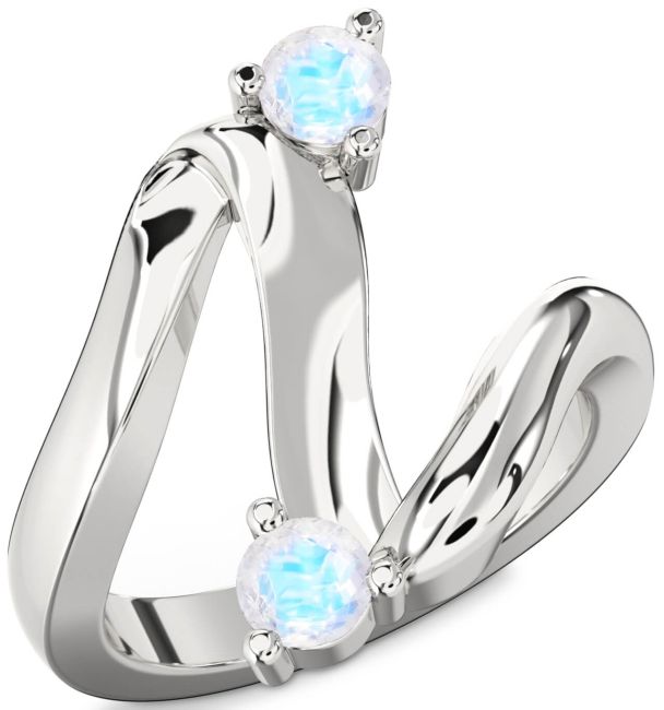 Moonstone Platinum Round Two Stone Ring