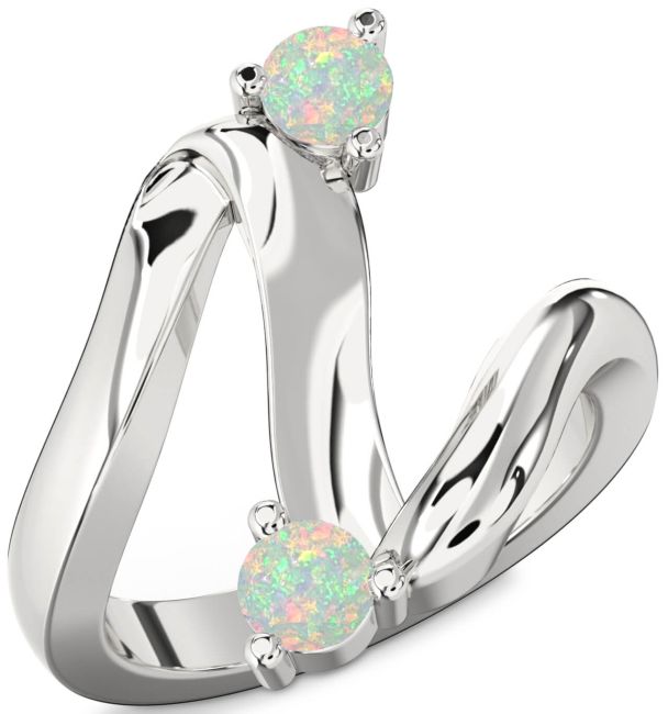 Opal Silver Round Two Stone Birthstone Ring