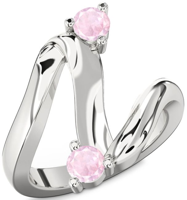 Rose Quartz Silver Round Two Stone Ring