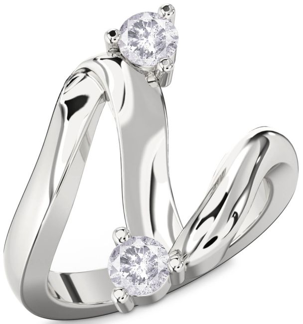 Salt & Pepper Diamond Silver Round Two Stone Ring