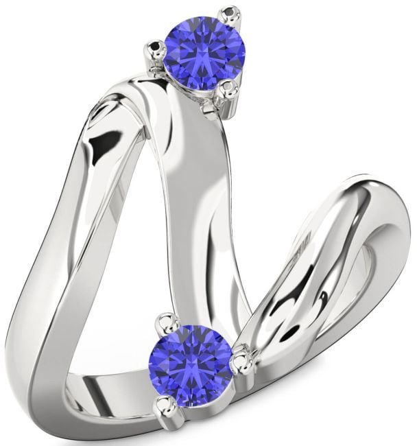 Tanzanite Silver Round Two Stone Ring