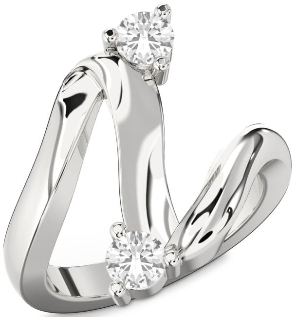 White Sapphire Silver Round Two Stone Ring