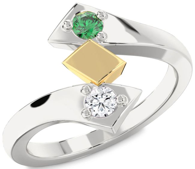 Gold Silver Round Two Stone Promise Ring