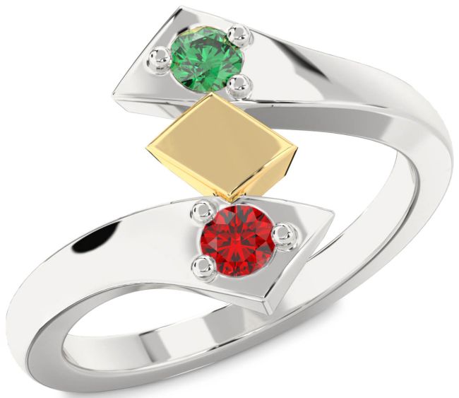 Silver & 10K gold Round Two Stone Promise Ring