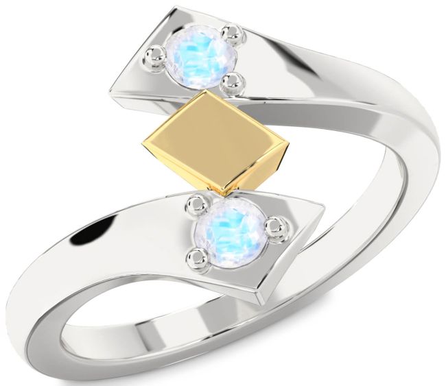 Moonstone Gold Silver Round Two Stone Ring