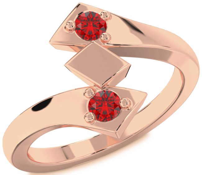 Ruby Rose Gold Round Two Stone Birthstone Ring