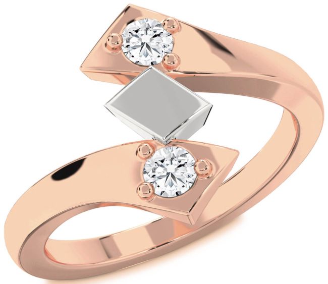 Diamond Rose Gold Silver Round Two Stone Ring