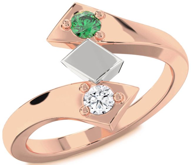 Rose Gold Silver Round Two Stone Promise Ring