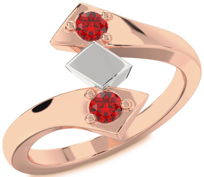 Ruby Rose Gold Silver Round Two Stone Birthstone Ring
