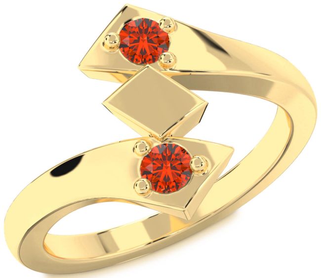 Fire Opal Gold Silver Round Two Stone Ring
