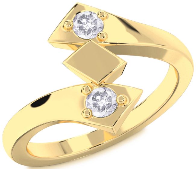 Salt & Pepper Diamond Gold Silver Round Two Stone Ring
