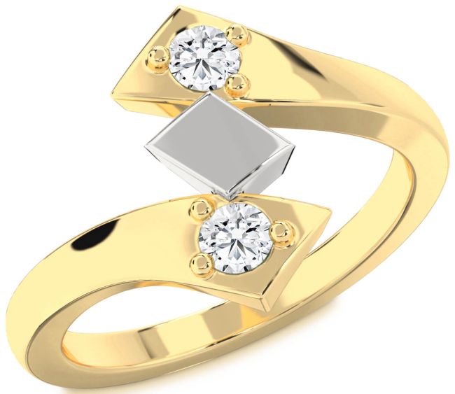 Diamond White Yellow Gold Round Two Stone Ring