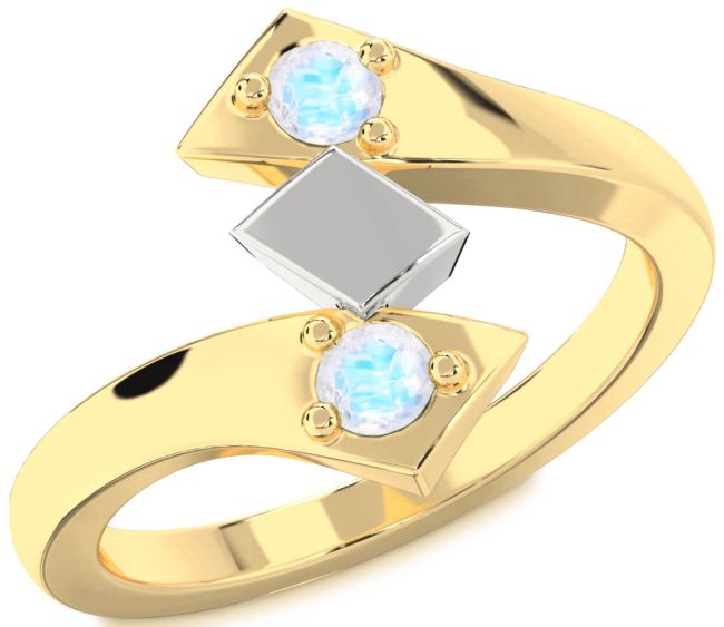 Moonstone Gold Silver Round Two Stone Ring