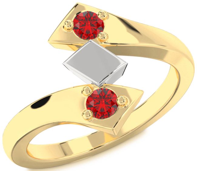 Ruby Gold Silver Round Two Stone Birthstone Ring