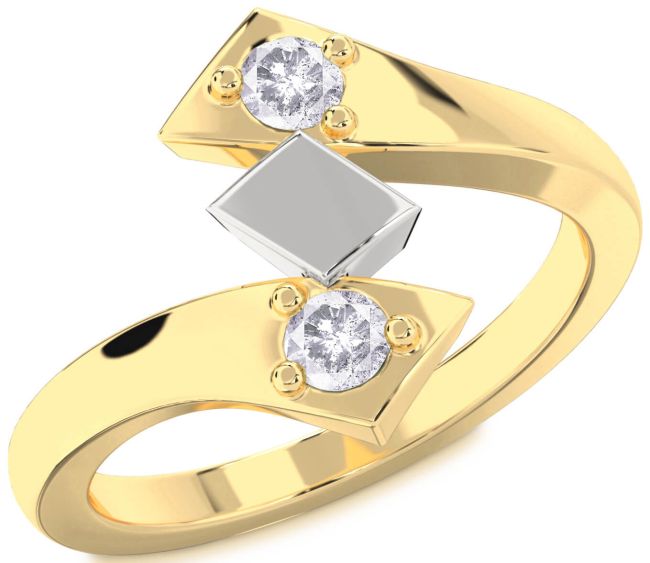 Salt & Pepper Diamond Gold Silver Round Two Stone Ring