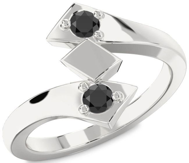 Black Onyx Silver Round Two Stone Ring