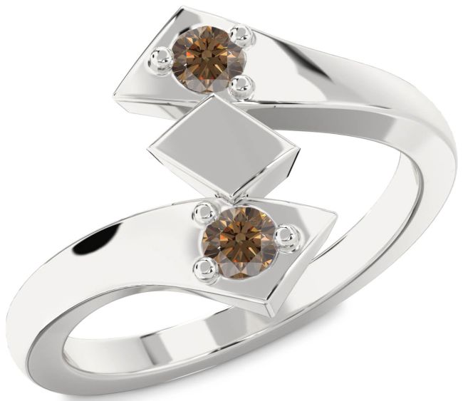 Chocolate Brown Diamond Silver Round Two Stone Ring