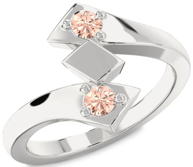 Morganite Silver Round Two Stone Ring
