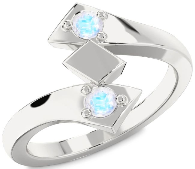 Moonstone Silver Round Two Stone Ring