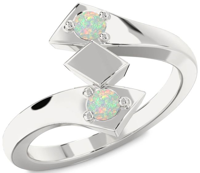 Opal Silver Round Two Stone Birthstone Ring