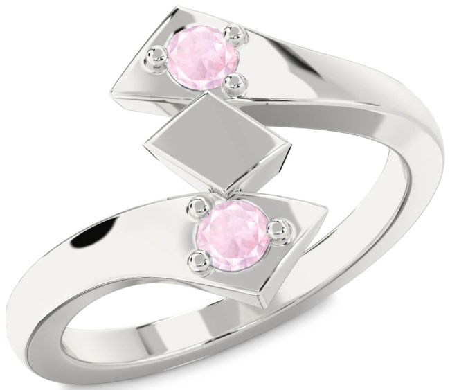 Rose Quartz Silver Round Two Stone Ring