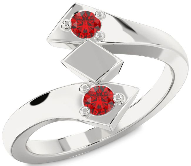 Ruby Silver Round Two Stone Birthstone Ring