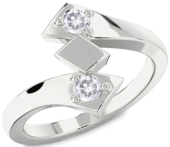 Salt & Pepper Diamond Silver Round Two Stone Ring