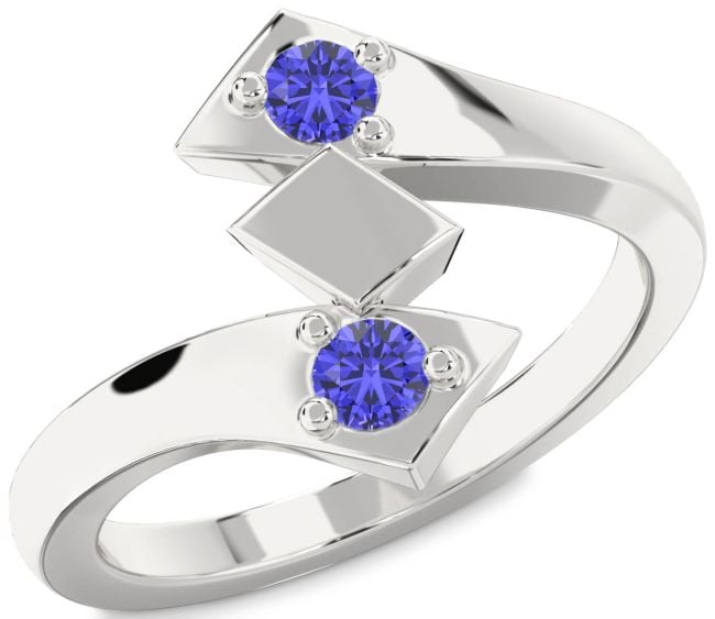 Tanzanite Silver Round Two Stone Ring