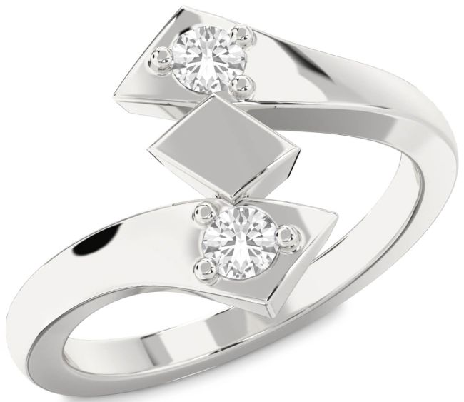White Sapphire Silver Round Two Stone Ring