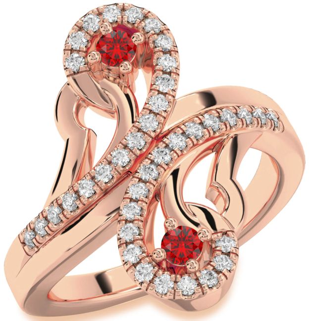 Diamond Ruby Rose Gold Round Two Stone Birthstone Ring
