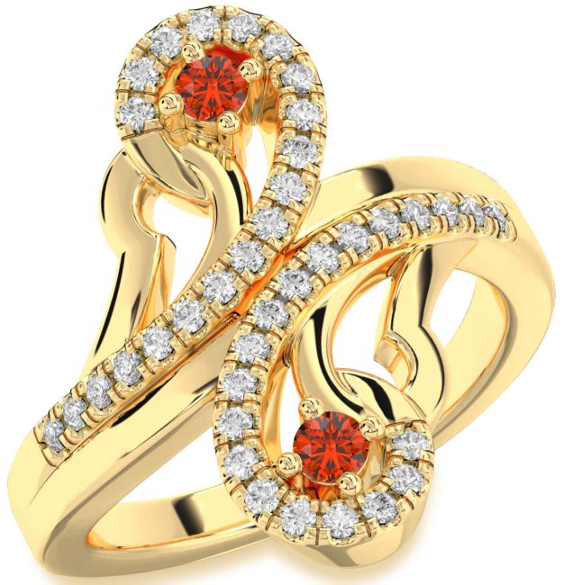 Diamond Fire Opal Gold Round Two Stone Ring