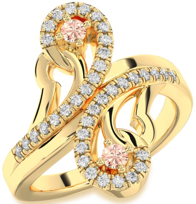 Diamond Morganite Gold Round Two Stone Ring