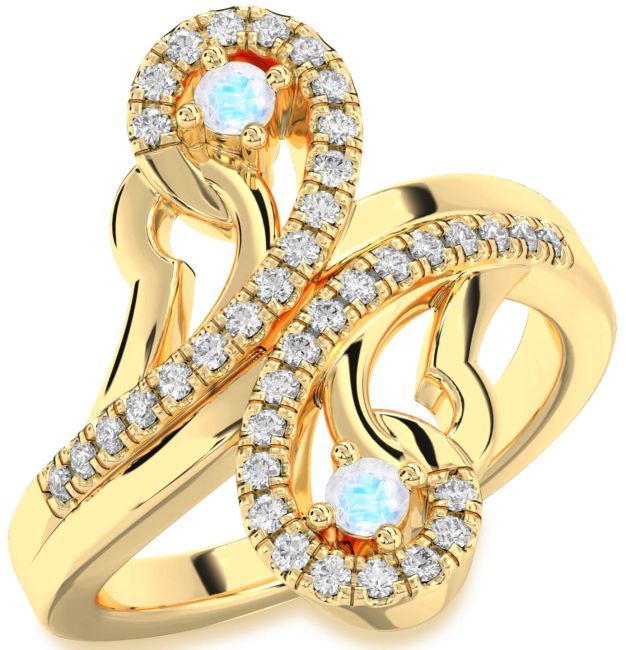 Diamond Moonstone Gold Round Two Stone Ring
