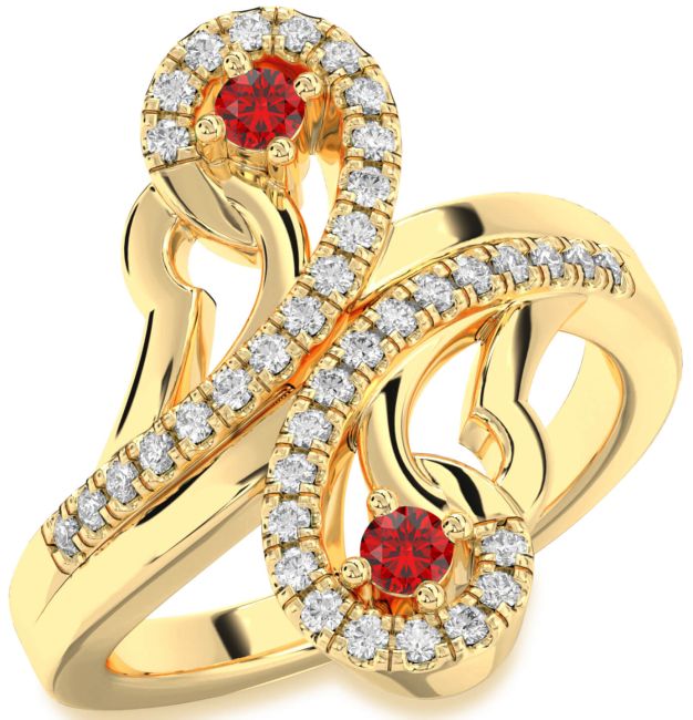 Diamond Ruby Gold Round Two Stone Birthstone Ring