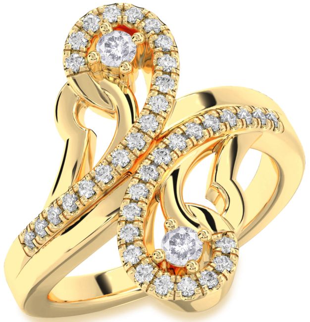 Salt & Pepper Diamond Gold Silver Round Two Stone Ring