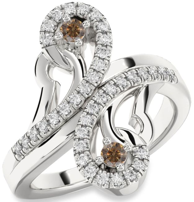 Chocolate Brown Diamond Silver Round Two Stone Ring