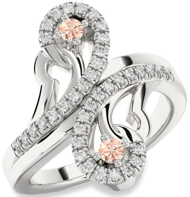 Diamond Morganite Silver Round Two Stone Ring