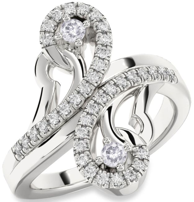 Salt & Pepper Diamond Silver Round Two Stone Ring