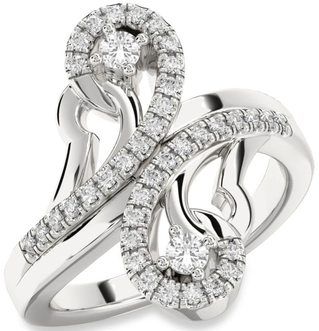 Diamond White Sapphire Silver Round Two Stone Ring