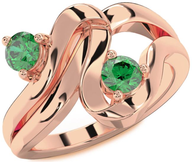 Emerald Rose Gold Round Two Stone Birthstone Ring