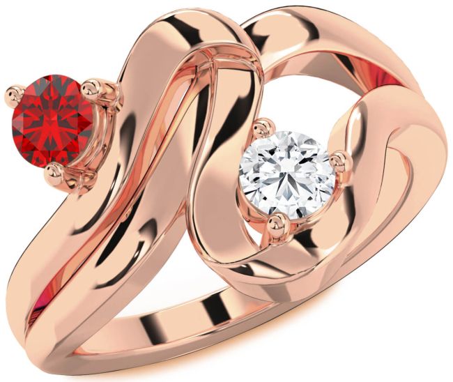 Rose Gold Silver Round Two Stone Promise Ring
